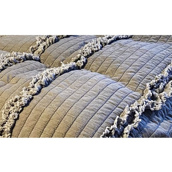 Farmhouse Throw Blanket Boho Cottage Decor Soft Decorative Grey Quilted Cover - Picture 10 of 12